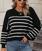 Striped Dropped Shoulder Round Neck Pullover Sweater