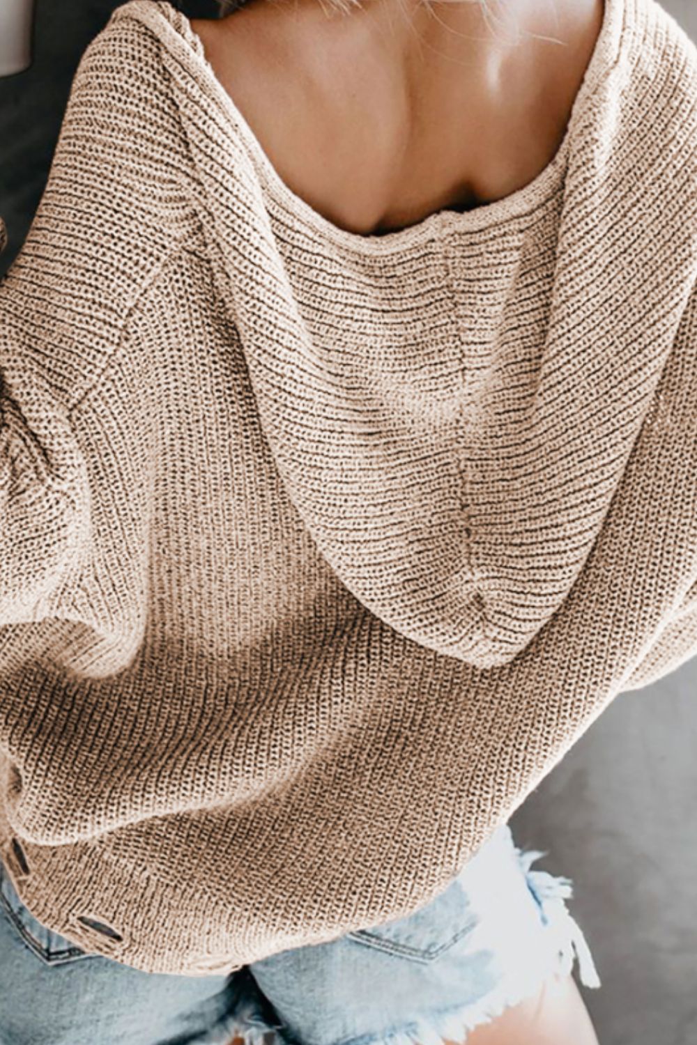 Distressed Zip Up Drawstring Hooded Cardigan - Body By J'ne