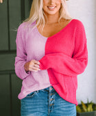 Contrast Color V-Neck Long Sleeve Pullover Sweater