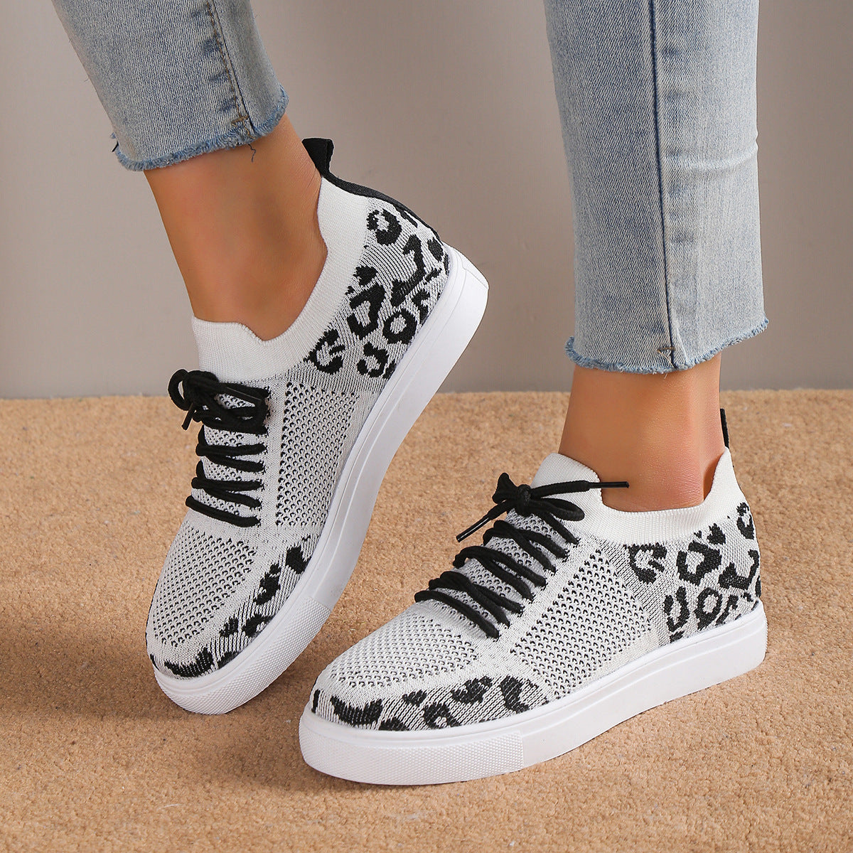 Lace-Up Leopard Flat Sneakers - Body By J'ne