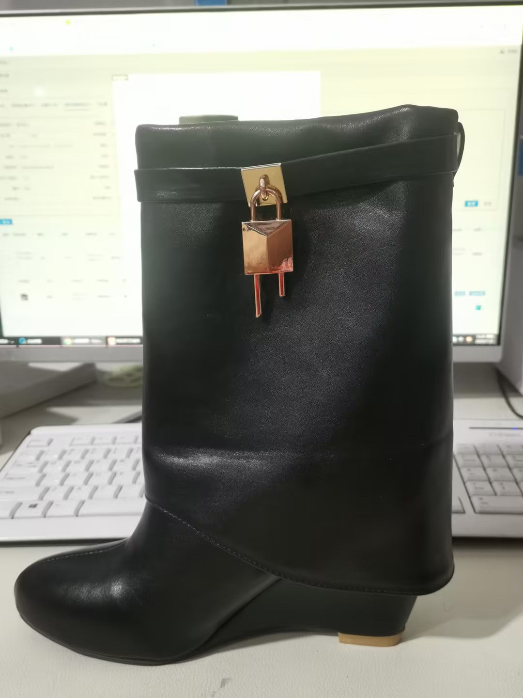 Metal Lock Wedge Pant Boots - Body By J'ne