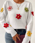 Crochet Flower Round Neck Sweater