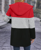 Color Block Zip Up Long Sleeve Hooded Outerwear