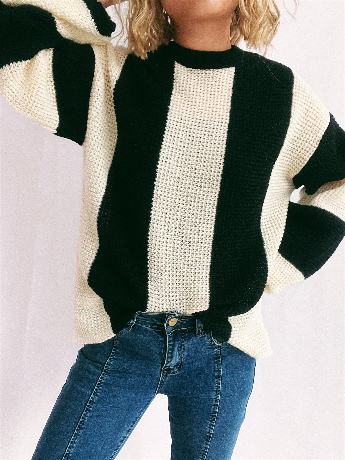 Color Block Round Neck Long Sleeve Sweater - Body By J'ne
