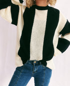 Color Block Round Neck Long Sleeve Sweater