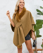 Fuzzy Trim Open Front Poncho