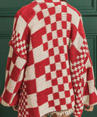 Checkered Open Front Long Sleeve Cardigan