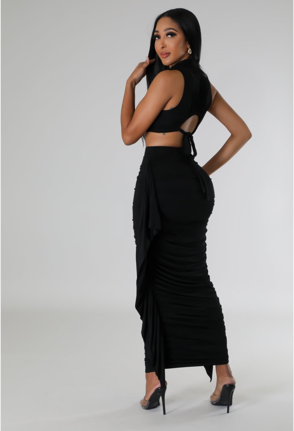 Crop Top Ruched High Waisted Skirt Set - Body By J'ne