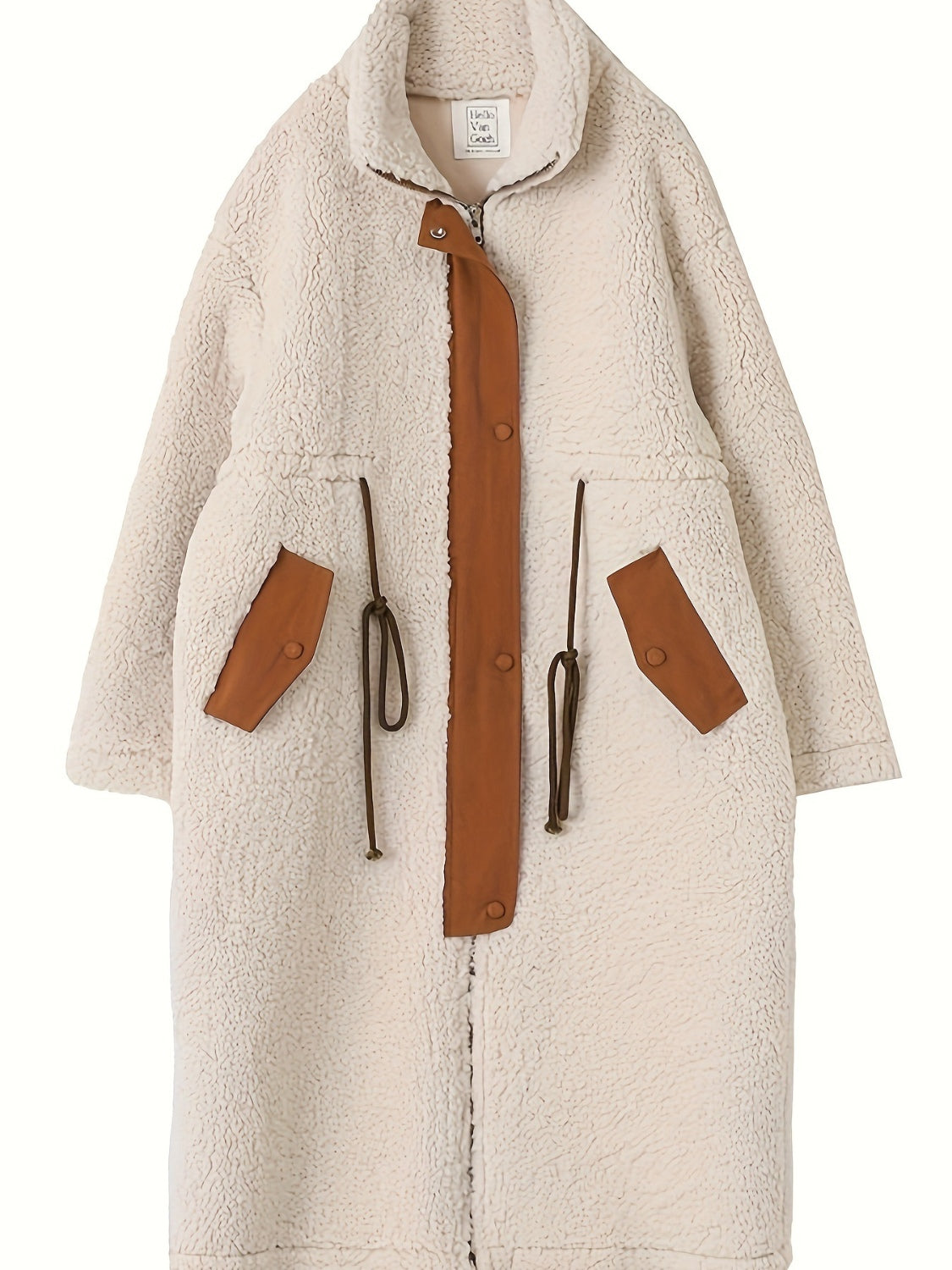 Plus Size Drawstring Zip Up Turtleneck Sherpa Coat - Body By J'ne