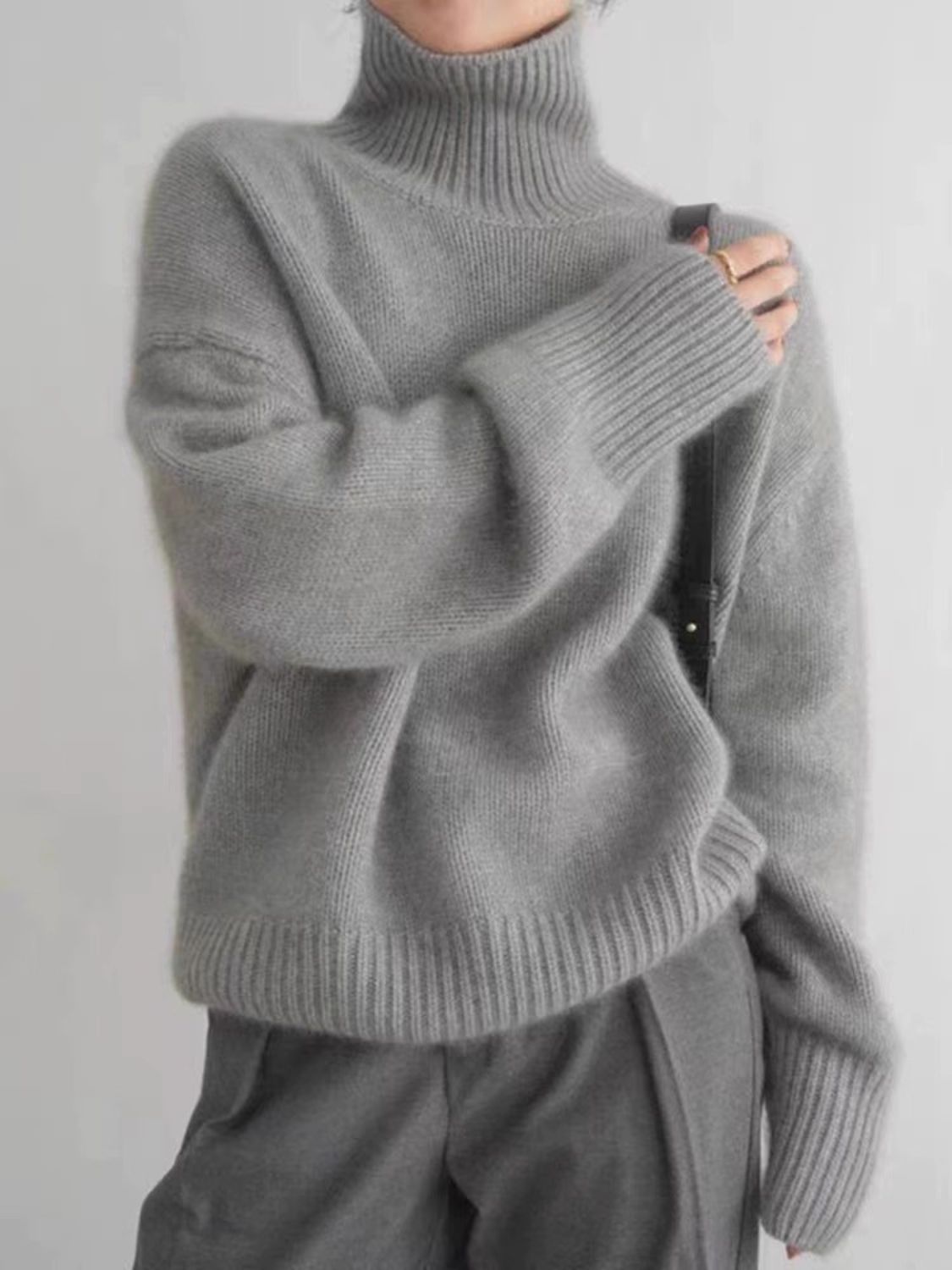 Turtleneck Dropped Shoulder Long Sleeve Sweater - Body By J'ne