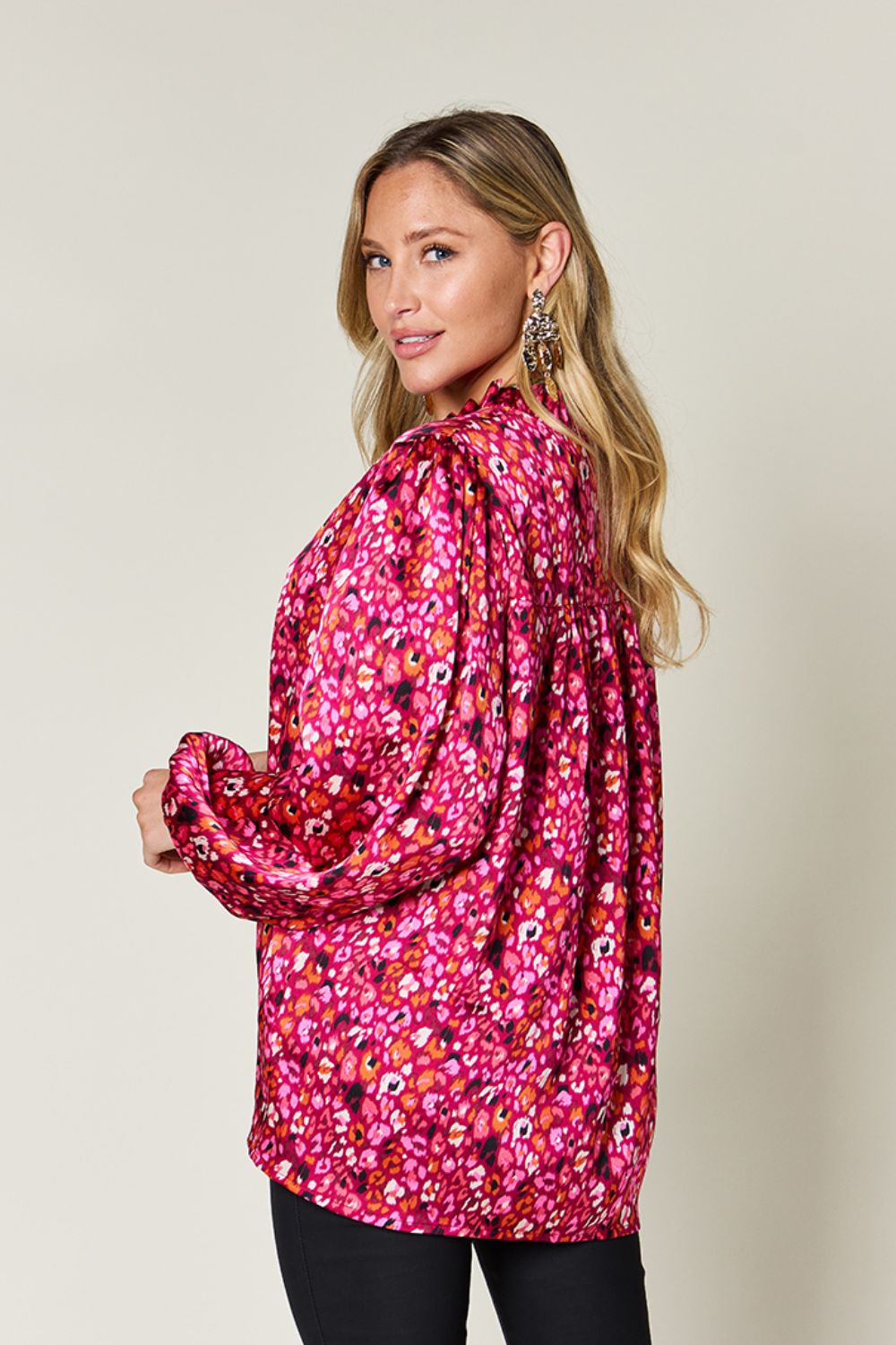 Full Size Printed Long Sleeve Blouse - Body By J'ne