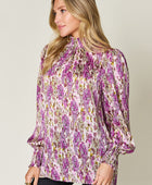 Full Size Printed Smocked Long Sleeve Blouse - Body By J'ne