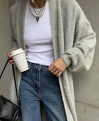 Fuzzy Open Front Solid Color Cardigan