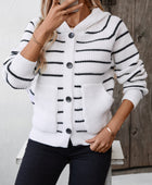 Striped Button Up Long Sleeve Hooded Cardigan