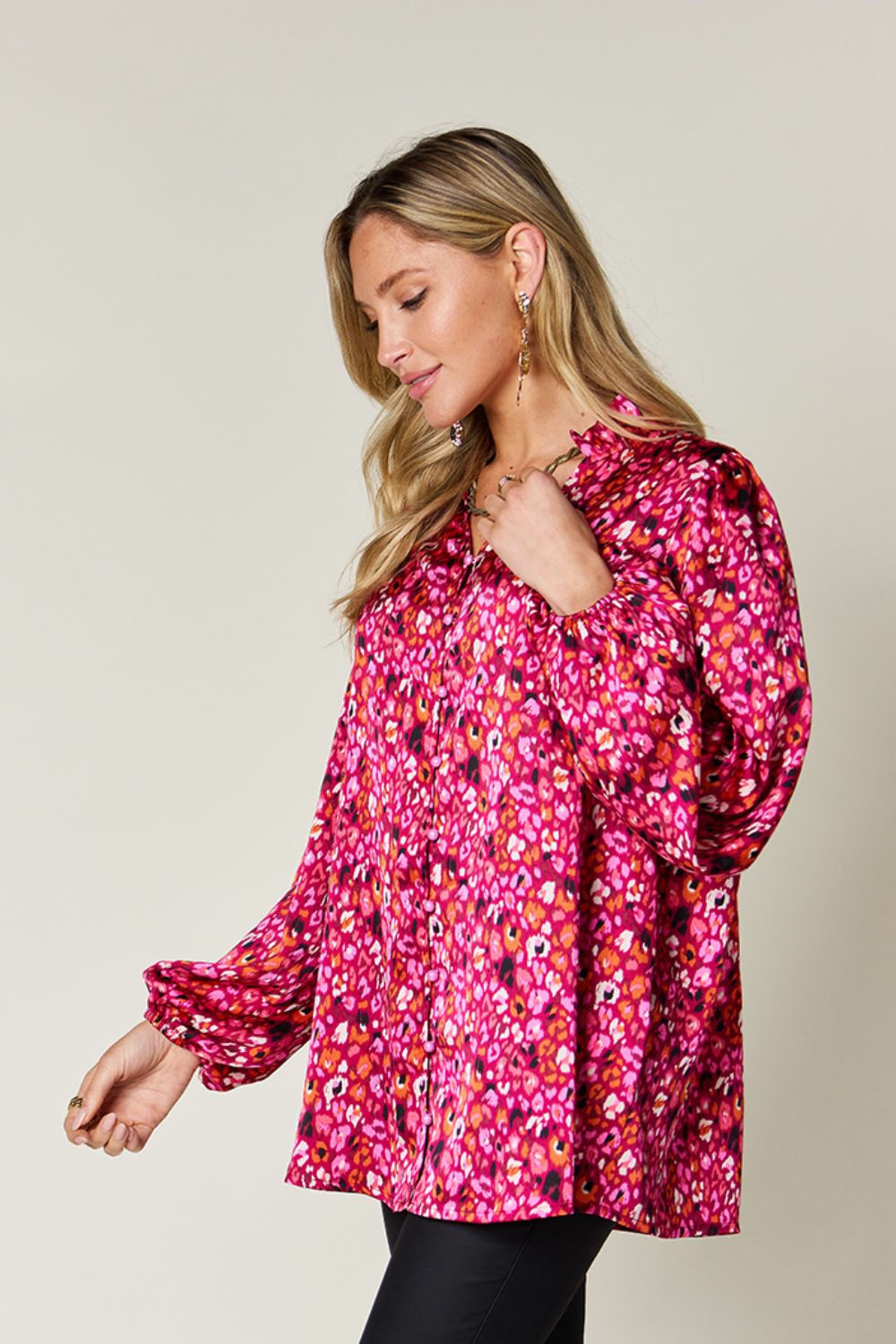 Full Size Printed Long Sleeve Blouse - Body By J'ne