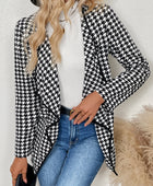 Houndstooth Open Front Long Sleeve Jacket