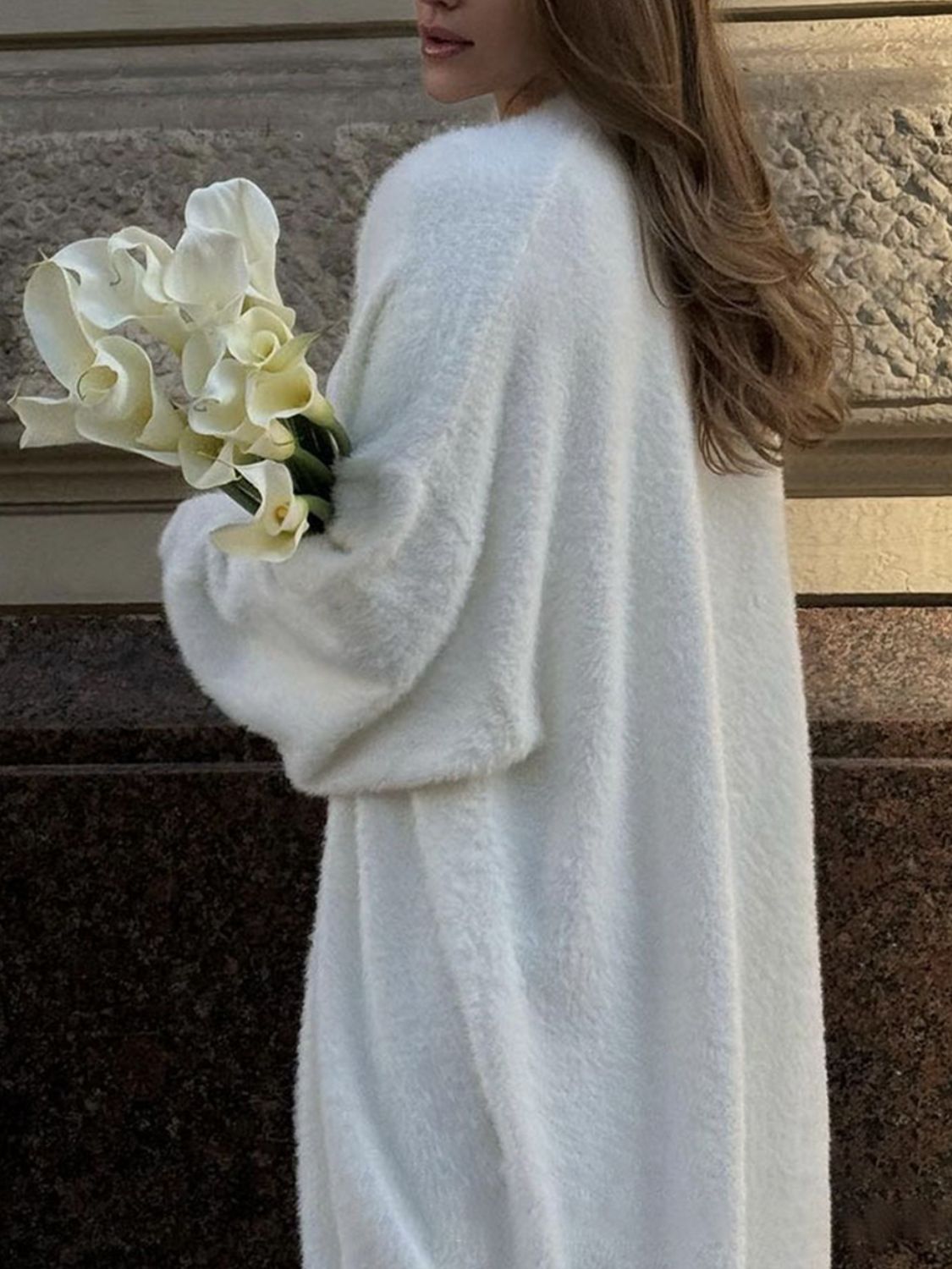 Fuzzy Open Front Solid Color Cardigan - Body By J'ne