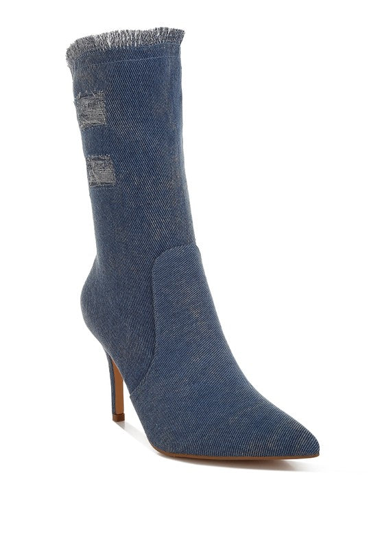 Himkok Distressed Denim Mid-Calf Boots