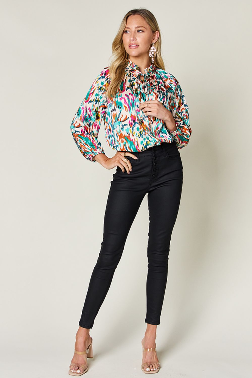 Full Size Printed Button Up Long Sleeve Shirt - Body By J'ne