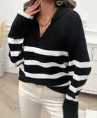 Striped Collared Neck Long Sleeve Sweater