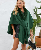 Fuzzy Trim Open Front Poncho