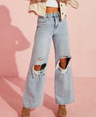 Distressed Wide Leg Jeans with Pockets