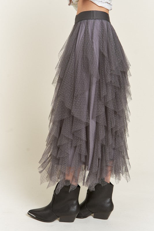 PLUS LAYER POLKA DOT MESH LINED A-LINE MIDI SKIRT - Body By J'ne