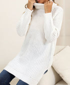 Slit Turtleneck Long Sleeve Sweater