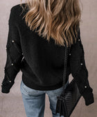 Pearl Detail Round Neck Long Sleeve Sweater