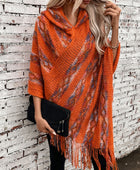 Fringe Contrast Hooded Poncho