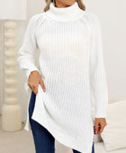 Slit Turtleneck Long Sleeve Sweater