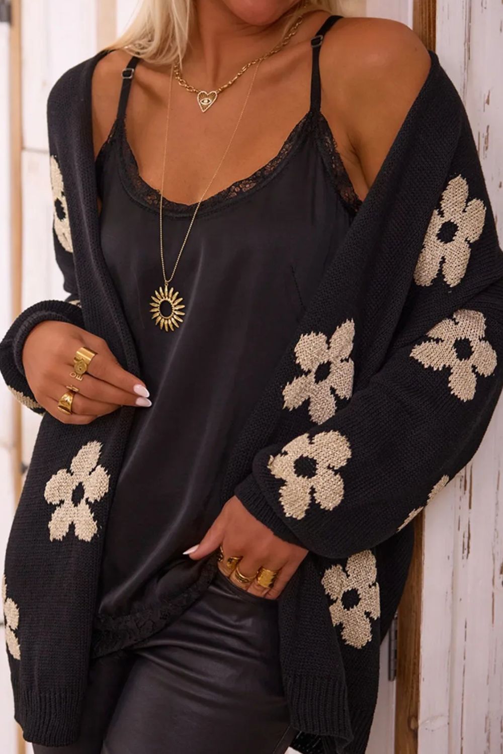 Flower Open Front Long Sleeve Cardigan - Body By J'ne