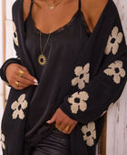 Flower Open Front Long Sleeve Cardigan