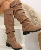 Buckle Round Toe Block Heel Boots