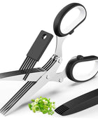 Herb Scissors With Multi Blades Stainless Steel Fast Cutting Shear Kitchen Tool