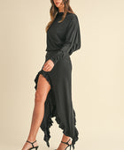 Backless Asymmetric Ruffle Hem Dress