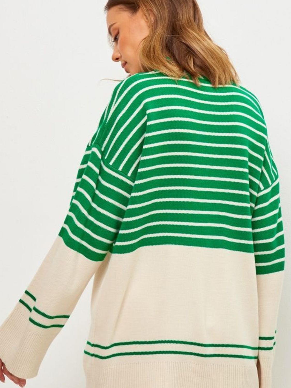 Striped Mock Neck Long Sleeve Sweater - Body By J'ne