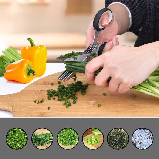 Herb Scissors With Multi Blades Stainless Steel Fast Cutting Shear Kitchen Tool - Body By J'ne