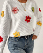 Crochet Flower Round Neck Sweater