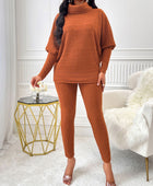 Turtleneck Batwing Sleeve Top and Pants Set