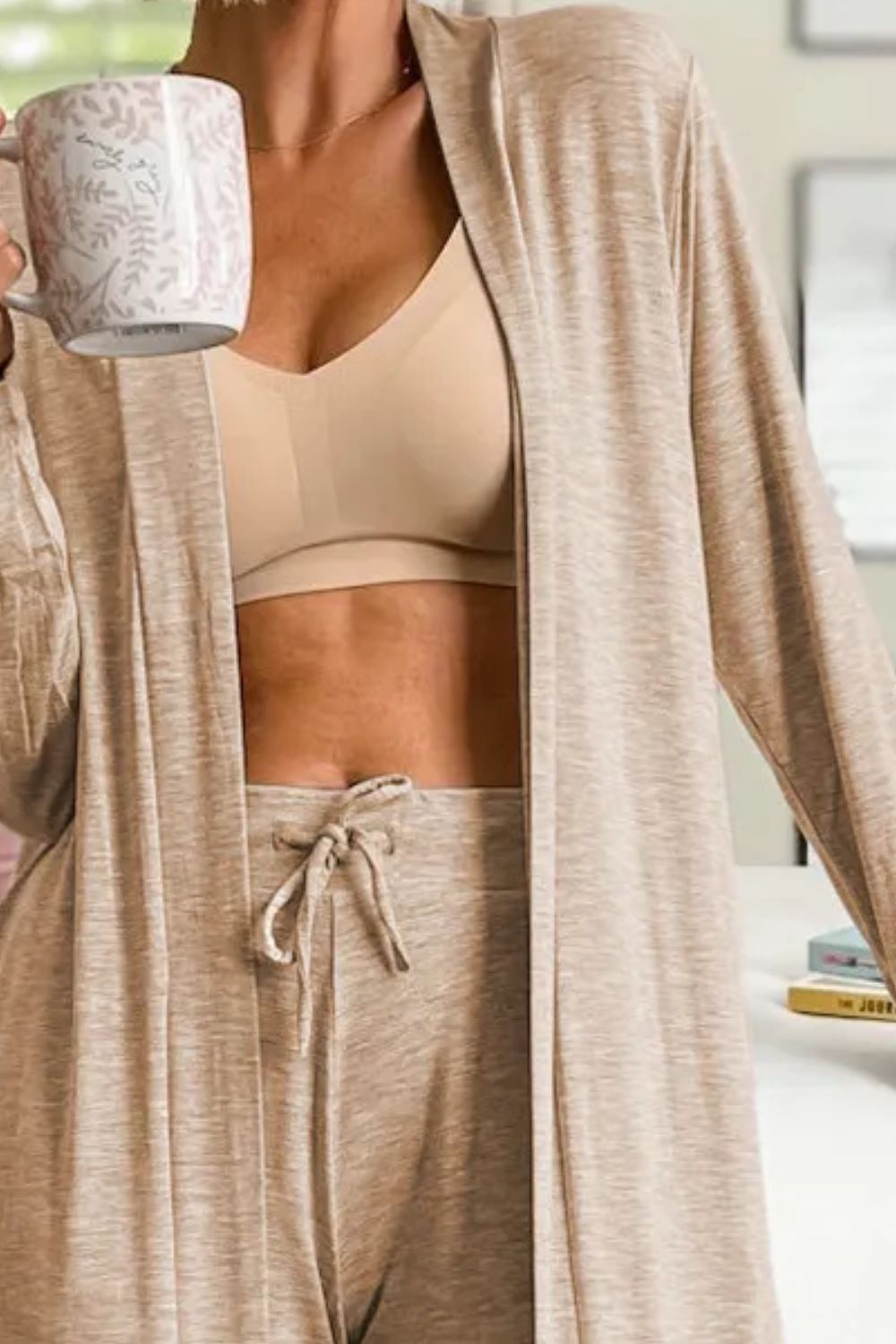 Open Front Long Sleeve Cardigan and Pants Lounge Set - Body By J'ne