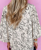 Printed Round Neck Three-Quarter Sleeve Blouse