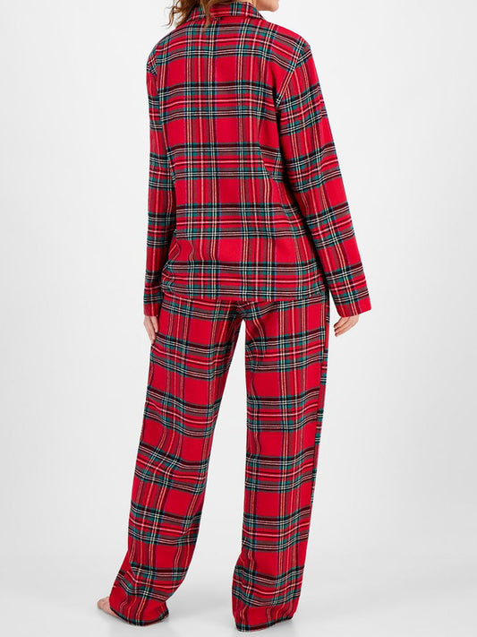 Plaid Collared Neck Button Up Top and Pants Lounge Set - Body By J'ne