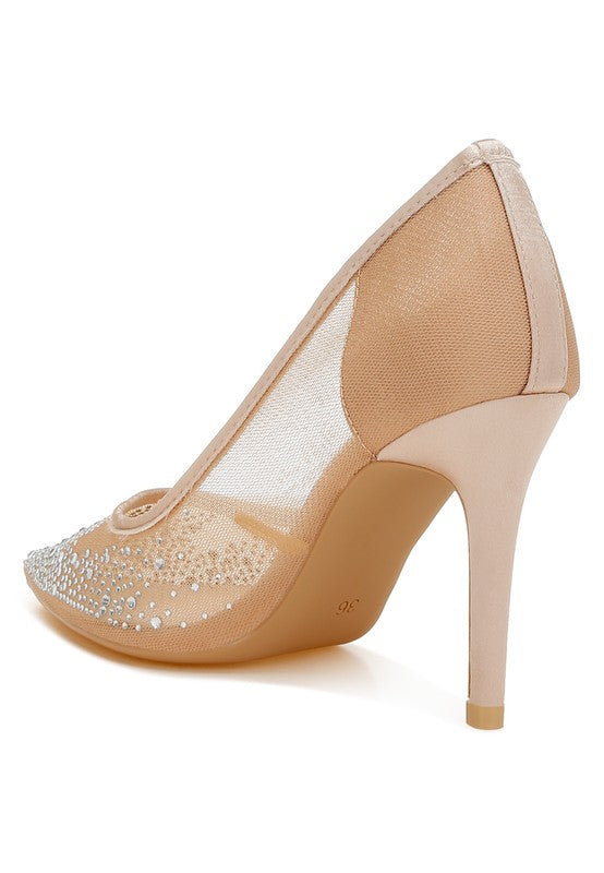 High Ball Mesh Rhinestone Stiletto Pumps - Body By J'ne