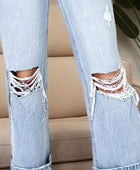 Distressed High Waist Jeans with Pockets