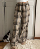 Drawstring Plaid Wide Leg Pants