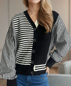 Striped Button Down Long Sleeve Cardigan