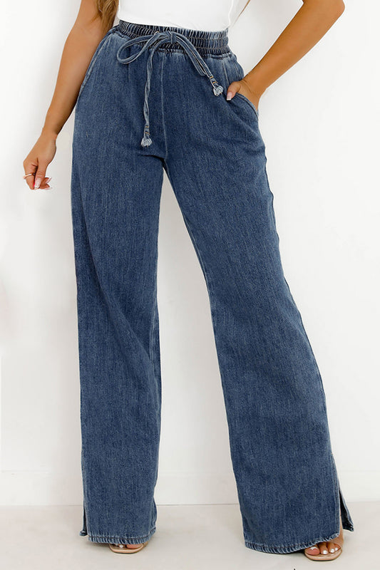 Slit Wide Leg Jeans with Pockets - Body By J'ne