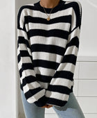 Honey Striped Round Neck Long Sleeve Sweater