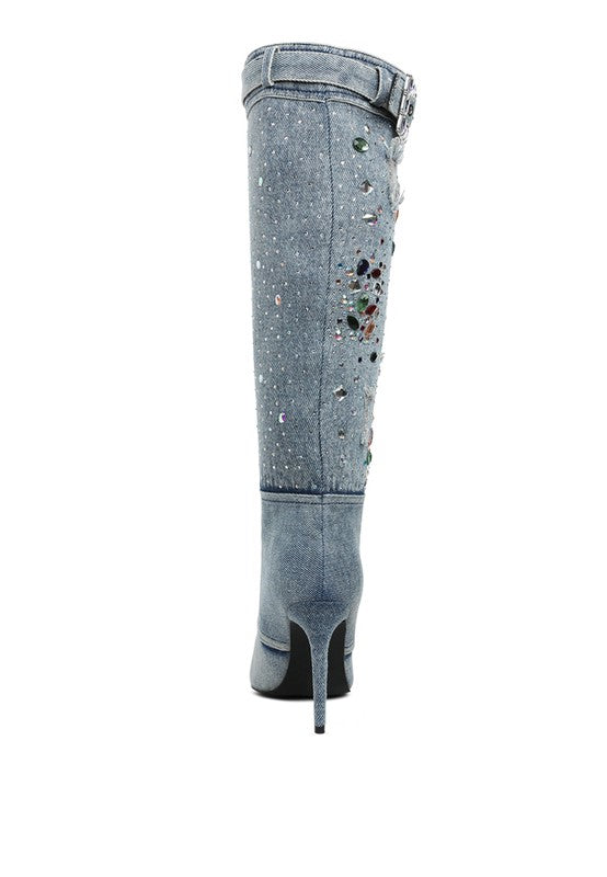 Cornik Multi Color Stones Denim Boots - Body By J'ne